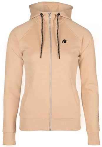 Gorilla Wear - Marion Zipped Hoodie - Beige - Bodybuilding Sport Alltag Freizeit mit Logo Aufdruck leicht und bequem für optimale Bewegung aus Polyester Baumwolle, S Gorilla Wear - Marion Zipped Hoodie - Beige - Bodybuilding Sport Alltag Freizeit mit Logo Aufdruck leicht und bequem für optimale Bewegung aus Polyester Baumwolle, S von Gorilla Wear