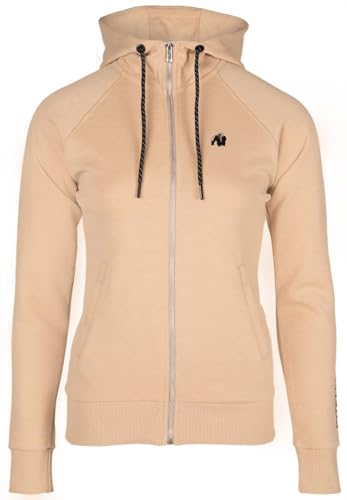 Gorilla Wear - Marion Zipped Hoodie - Beige - Bodybuilding Sport Alltag Freizeit mit Logo Aufdruck leicht und bequem für optimale Bewegung aus Polyester Baumwolle, S von Gorilla Wear