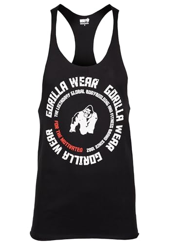 Gorilla Wear Melrose Stringer – Schwarz - Bodybuilding Tank Top Herren Logo Brust schmale Träger (DE/NL/SE/PL, Alphanumerisch, 3XL, Regular, Regular, schwarz) von Gorilla Wear