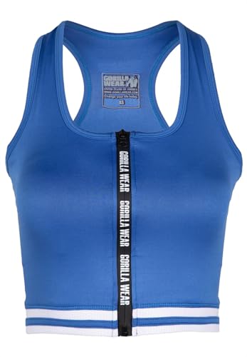 Gorilla Wear - Mesa Zip Front Crop Top - Blau - Bodybuilding Sport Alltag Freizeit mit Logo Aufdruck leicht und bequem für optimale Bewegung aus Polyester und Spandex, L von Gorilla Wear