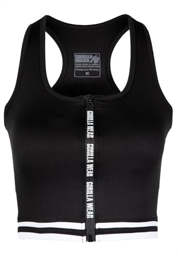Gorilla Wear - Mesa Zip Front Crop Top - Schwarz - Bodybuilding Sport Alltag Freizeit mit Logo Aufdruck leicht und bequem für optimale Bewegung aus Polyester und Spandex, S Gorilla Wear - Mesa Zip Front Crop Top - Schwarz - Bodybuilding Sport Alltag Freizeit mit Logo Aufdruck leicht und bequem für optimale Bewegung aus Polyester und Spandex, S von Gorilla Wear