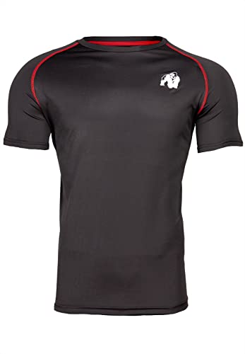 Gorilla Wear Performance T-Shirt - schwarz/rot - mit Logo Aufdruck zum Sport Alltag Freizeit Workout Training leicht bequem, L von Gorilla Wear