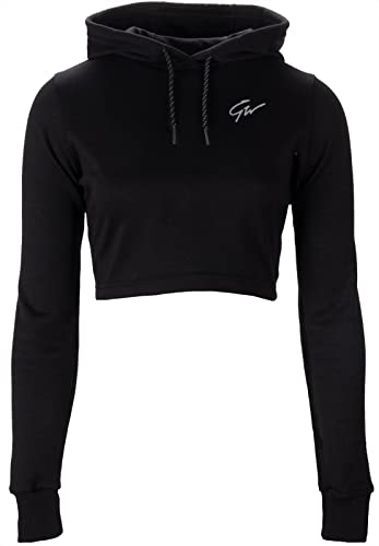 Gorilla Wear Pixley Crop Top Hoodie - schwarz - leicht funktionell Oberteil mit Logo zum Sport Workout Training bequem bewegungsfreiheit atmungsaktiv ansprechende Passform aus Baumwolle Polyester, L von Gorilla Wear