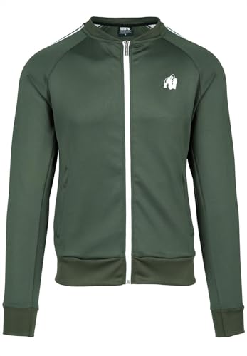 Gorilla Wear - Riverside Track Jacket - Grün - Bodybuilding Sport Alltag Freizeit mit Logo Aufdruck leicht und bequem für optimale Bewegung aus Polyester Elasthan, S Gorilla Wear - Riverside Track Jacket - Grün - Bodybuilding Sport Alltag Freizeit mit Logo Aufdruck leicht und bequem für optimale Bewegung aus Polyester Elasthan, S von Gorilla Wear