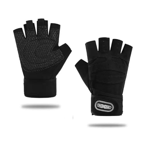 Gorwagely Radfahren Outdoor Fitness Herren und Damen Anti-Rutsch-Armband Langhantel Radfahren Sportausrüstung Halbfinger-Handschuhe Training Herren und Damen Erwachsene (Schwarz, M) von Gorwagely