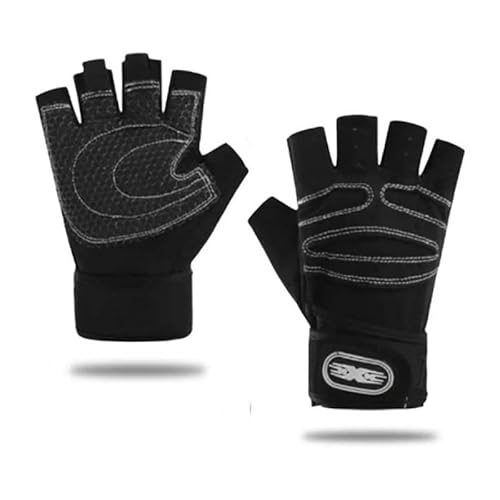 Gorwagely Radfahren Outdoor Fitness Herren und Damen Anti-Rutsch-Armband Langhantel Radfahren Sportausrüstung Halbfinger-Handschuhe Training Herren und Damen Erwachsene (schwarz + weiße Linien, M) von Gorwagely