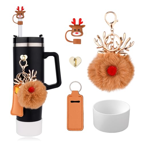 Gosknor 5stk Weihnachtsbecher-Zubehör für Stanley, Braune Hirsch Becherdekorationen mit Strohhalm-Abdeckung Becherstiefel Lippenstifthalter Herzhaken Pompon für Stanley Cup 30 oz 40 oz Tumbler Gosknor 5stk Weihnachtsbecher-Zubehör für Stanley, Braune Hirsch Becherdekorationen mit Strohhalm-Abdeckung Becherstiefel Lippenstifthalter Herzhaken Pompon für Stanley Cup 30 oz 40 oz Tumbler von Gosknor