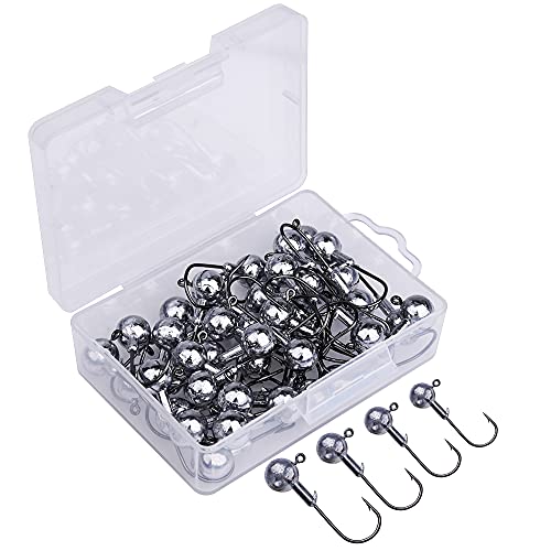 Goture 50 Stück Angelhakenset Jigköpfe 1g, Scharfen Jighaken Set für Gummifische, Jighead, Gummifische Angeln Jighaken, Karpfen Bleikopf-Angelhaken Offset Haken, jigkopf Haken von Goture