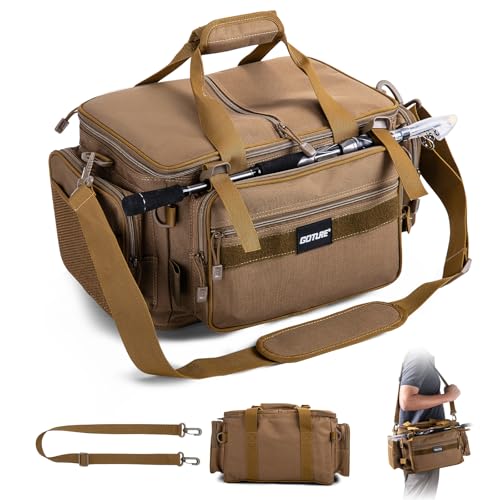 Goture Angeltasche, weiche Seite, wasserabweisend, Umhängetasche, Verstellbarer Angelrutengurt, Angelrucksack Mit gepolsterten Schultergurten und rutschfestem Boden Khaki Goture Angeltasche, weiche Seite, wasserabweisend, Umhängetasche, Verstellbarer Angelrutengurt, Angelrucksack Mit gepolsterten Schultergurten und rutschfestem Boden Khaki von Goture