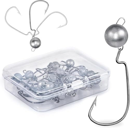 Goture Angelhakenset Jigköpfe, 16 Stück Scharfen Jighaken Set für Gummifische, Gummifische Angeln Jighaken, Karpfen Bleikopf-Angelhaken Offset Haken, Jigkopf Haken 5g von Goture