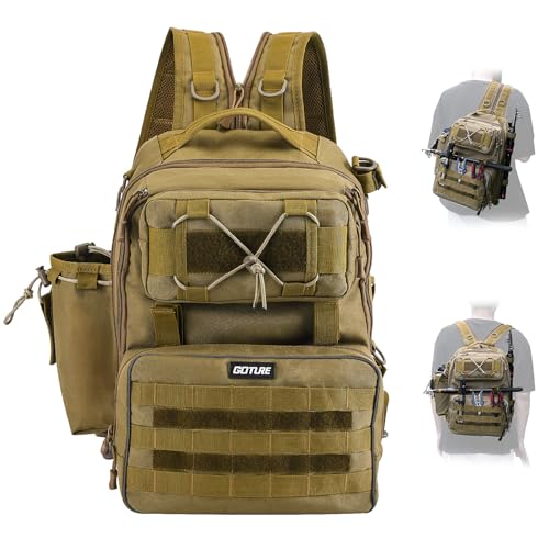 Goture Angelrucksack, Angelzubehör-Rucksack mit Rutenhalter, Tasche für Salzwasser-Angelausrüstung, Umhängetasche für den Außenbereich Khaki Goture Angelrucksack, Angelzubehör-Rucksack mit Rutenhalter, Tasche für Salzwasser-Angelausrüstung, Umhängetasche für den Außenbereich Khaki von Goture