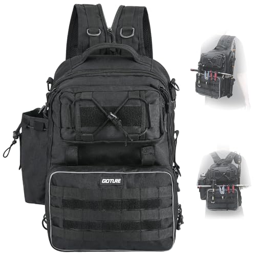 Goture Angelrucksack, Angelzubehör-Rucksack mit Rutenhalter, Tasche für Salzwasser-Angelausrüstung, Umhängetasche für den Außenbereich Schwarz Goture Angelrucksack, Angelzubehör-Rucksack mit Rutenhalter, Tasche für Salzwasser-Angelausrüstung, Umhängetasche für den Außenbereich Schwarz von Goture
