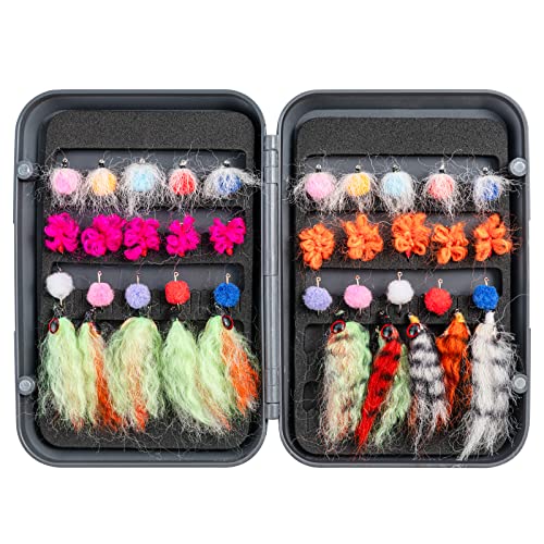 Goture Fliegenfischer-Fliegen-Kit – 40PCS Fliegenfischer-Köder mit Fliegenfischerbox – Fliegenfischer-Sortiment-Kit für Bassforellen-Lachsangeln – Trockenfliegen Nassfliegen Streamer Nymphen von Goture