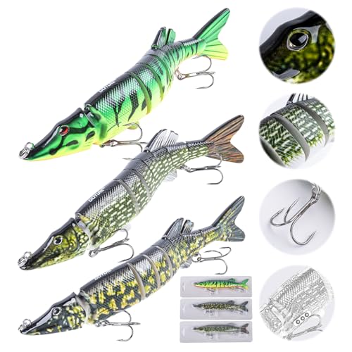 Goture Kunstköder Hecht, Gleitköder Gelenkartigen Hecht Köder, Topwater Angelköder für Segment Schwimmköder, lebensechtes Angelköder-Set Fisch Köder für Zander Barsch Forellen Wobbler Swimbait Goture Kunstköder Hecht, Gleitköder Gelenkartigen Hecht Köder, Topwater Angelköder für Segment Schwimmköder, lebensechtes Angelköder-Set Fisch Köder für Zander Barsch Forellen Wobbler Swimbait von Goture