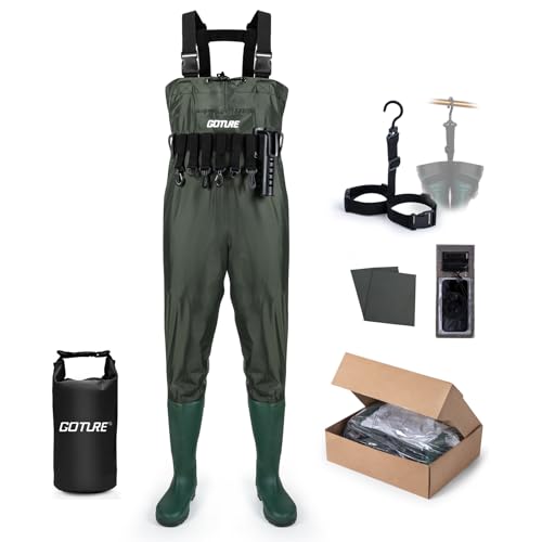 Goture Wathose Herren wasserdichte, 70D Nylon/500 PVC, wasserdichte Wathose zum Angeln mit wasserdichter Tasche, Jagd, Wathose mit Stiefelfuß, wasserdichte Handytasche, Grün Goture Wathose Herren wasserdichte, 70D Nylon/500 PVC, wasserdichte Wathose zum Angeln mit wasserdichter Tasche, Jagd, Wathose mit Stiefelfuß, wasserdichte Handytasche, Grün von Goture