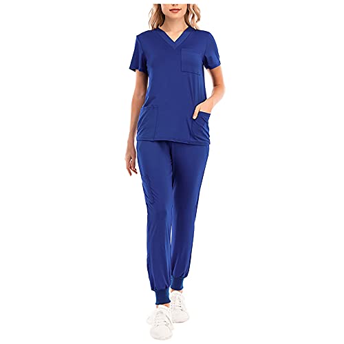 Damen 2-Teiliges Kasacks Set Medizinische Uniform Outfits mit Kasack und Hose Pflege Berufsbekleidung V-Ausschnitt Schlupfkasack+Schlupfhose Pflegeuniform Set Laborkittel Einfarbig Arbeitsuniform von Graceyo