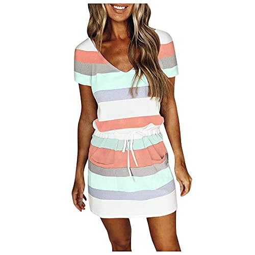 Elegante Kleider Damen Knielang, Damen Sommer Kurzarm Partykleid A-Linie Elegantes Minikleider Frauen Sommerkleid V-Ausschnitt Tunika Kleid Cocktailkleid Boho A-Linie Freizeitkleider Wickelkleid Elegante Kleider Damen Knielang, Damen Sommer Kurzarm Partykleid A-Linie Elegantes Minikleider Frauen Sommerkleid V-Ausschnitt Tunika Kleid Cocktailkleid Boho A-Linie Freizeitkleider Wickelkleid von Graceyo