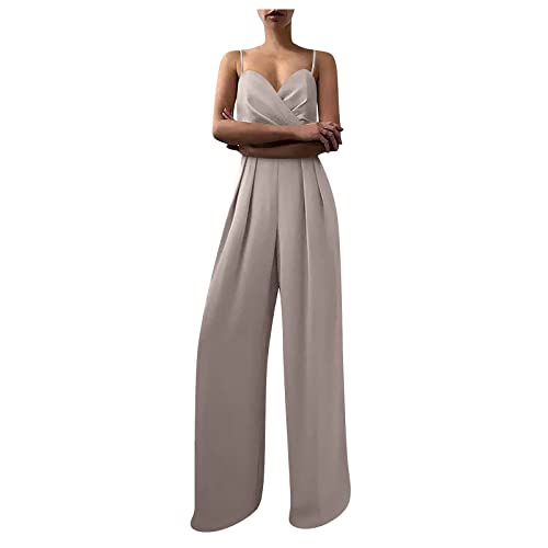 Graceyo Damen Jumpsuit Hohe Taille Elegant Breites Bein Hosenanzug Hochzeit Cocktail Party Overalls Hose Playsuit Lang Romper Straight Einteiler Weite Bein Hosen Spielanzug von Graceyo