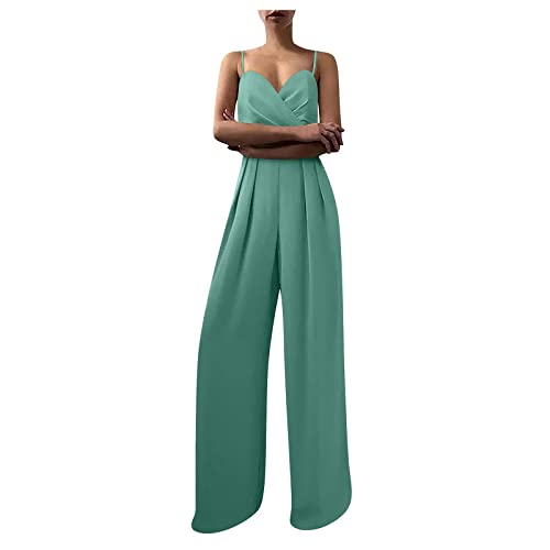 Graceyo Damen Jumpsuit Hohe Taille Elegant Breites Bein Hosenanzug Hochzeit Cocktail Party Overalls Hose Playsuit Lang Romper Straight Einteiler Weite Bein Hosen Spielanzug von Graceyo