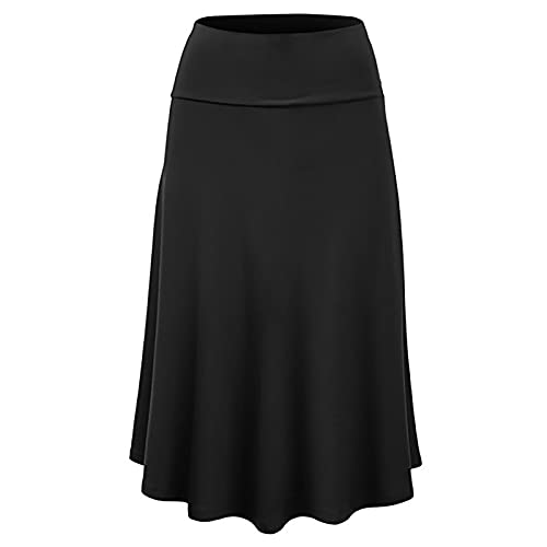 Graceyo Damen Rock Lange Elastischer Strertchy Maxi Rock Einfarbig Täglich Midirock A Linie Faltenrock Elegant Röcke Freizeitrock Damen Hohe Taille Retro Swing Rock Casual Skirt, #Schwarz, M von Graceyo