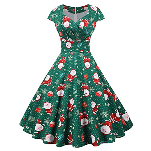 Graceyo Damen Weihnachtskleid Elegant Weihnachts Retro Cocktail Abschlussball Kleider 50er 60er Rockabilly Ärmellos Kleid Ballkleid Cocktailkleid Hohe Taille Partykleid von Graceyo