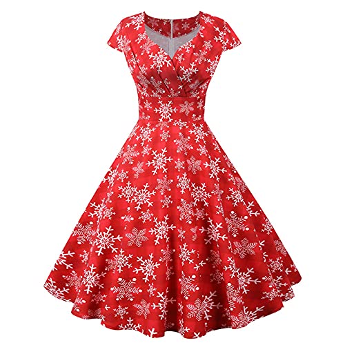 Graceyo Damen Weihnachtskleid Elegant Weihnachts Retro Cocktail Abschlussball Kleider 50er 60er Rockabilly Ärmellos Kleid Ballkleid Cocktailkleid Hohe Taille Partykleid von Graceyo