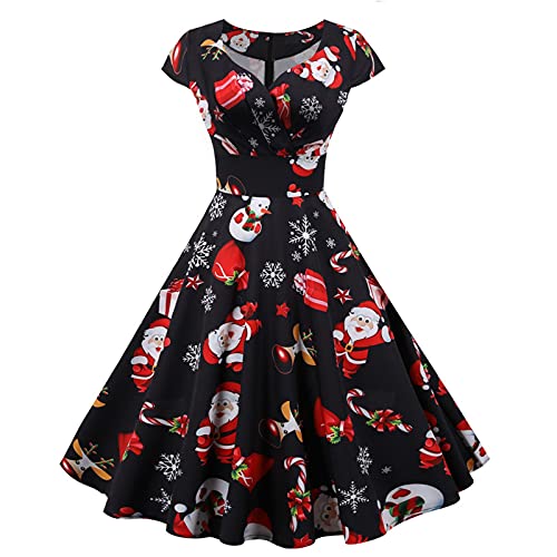 Graceyo Damen Weihnachtskleid Elegant Weihnachts Retro Cocktail Abschlussball Kleider 50er 60er Rockabilly Ärmellos Kleid Ballkleid Cocktailkleid Hohe Taille Partykleid von Graceyo