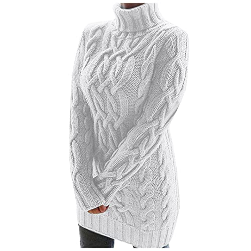 Graceyo Herbst Winter Dick Rollkragenkleid Damen, Einfarbig Rollkragen Langarm Strickkleid, Warm Langarmkleid Strickpulli Kleid, Pulloverkleid Freizeitkleid Knielang, Pullover Kleid Strick Sweater von Graceyo