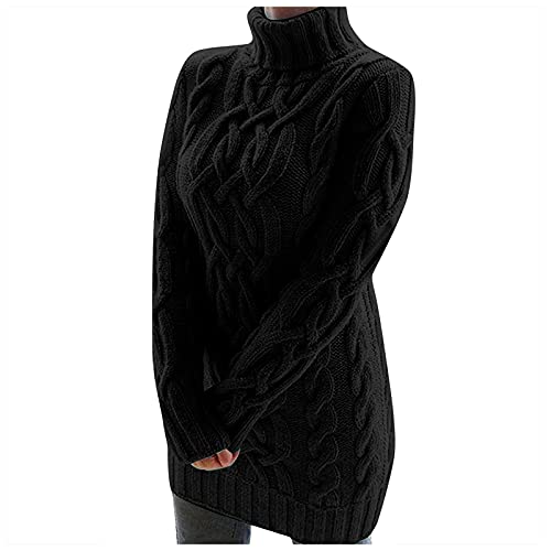 Graceyo Herbst Winter Dick Rollkragenkleid Damen, Einfarbig Rollkragen Langarm Strickkleid, Warm Langarmkleid Strickpulli Kleid, Pulloverkleid Freizeitkleid Knielang, Pullover Kleid Strick Sweater von Graceyo