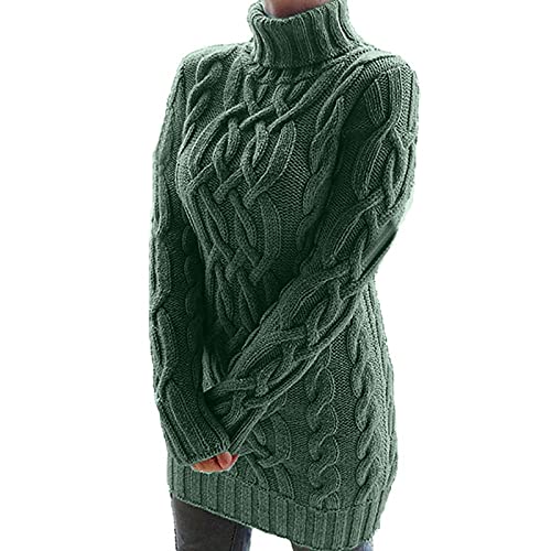 Graceyo Herbst Winter Dick Rollkragenkleid Damen, Einfarbig Rollkragen Langarm Strickkleid, Warm Langarmkleid Strickpulli Kleid, Pulloverkleid Freizeitkleid Knielang, Pullover Kleid Strick Sweater von Graceyo