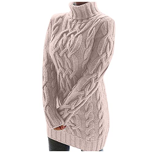 Graceyo Herbst Winter Dick Rollkragenkleid Damen, Einfarbig Rollkragen Langarm Strickkleid, Warm Langarmkleid Strickpulli Kleid, Pulloverkleid Freizeitkleid Knielang, Pullover Kleid Strick Sweater von Graceyo