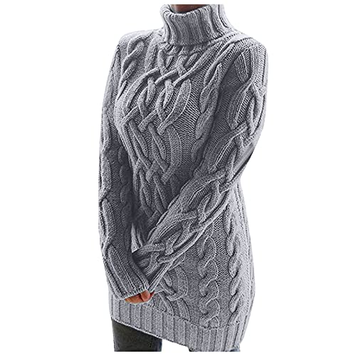 Graceyo Herbst Winter Dick Rollkragenkleid Damen, Einfarbig Rollkragen Langarm Strickkleid, Warm Langarmkleid Strickpulli Kleid, Pulloverkleid Freizeitkleid Knielang, Pullover Kleid Strick Sweater von Graceyo