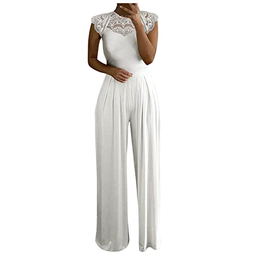 Graceyo Jumpsuit Damen Elegante, Spitze Spleißen Festlich Hochzeit Damen Lang Weites Bein Hosen Hohe Taillen Elegant Einteiler Overall Frauen Blumenspitze Business Party Breites Bein Hosenanzug von Graceyo