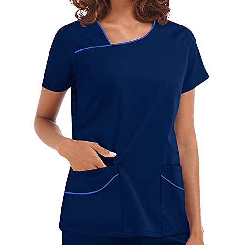 Graceyo Pflege Kleidung Damen Krankenhaus Schlupfhemd Einfarbig Medizinische Arbeitsuniform Kurzarm Shirt Bluse Schlupfjacke Berufskleidung Pflegebekleidung Schlupfkasack Damenkasack,Marine,S von Graceyo