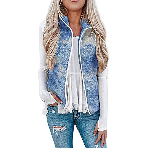 Graceyo Plüschweste Damen Drucken Fleeceweste Ärmellos Cardigan Jacke Westen Damenwesten Herbst Winter Outdoor Weste Kunstfell Teddy Fleece Warm Bequem Steppweste Vest Outwear von Graceyo