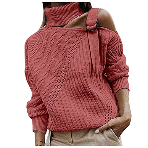 Graceyo Rollkragenpullover Damen Schulterfrei Rollkragen Pullover Elegant Casual Frauen Strickpullover Pulli Langarmpullover Oversize Strickpulli Casual Oberteile Tops mit Turtleneck von Graceyo