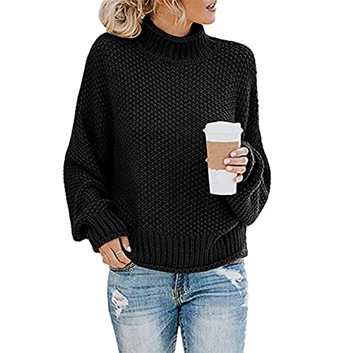 Graceyo Rollkragenpullover Winterpullover Damen Elegant Winter Warme Pullover Casual Lose Strickpullover Grobstrickpullover Langarm Rollkragen Strick Pulli Oberteile von Graceyo