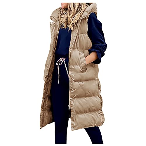 Graceyo Winterweste Daunenweste Steppweste mit Kapuzen Damen Winter, Warme Leichte Lange Schlanke Ärmellose Mantel Weste Jacke, Übergroße Frezeitweste Steppweste für Frauen Winddichte Outdoor von Graceyo