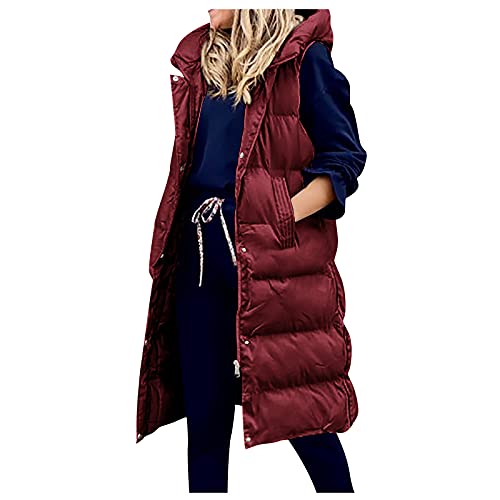 Graceyo Winterweste Daunenweste Steppweste mit Kapuzen Damen Winter, Warme Leichte Lange Schlanke Ärmellose Mantel Weste Jacke, Übergroße Frezeitweste Steppweste für Frauen Winddichte Outdoor von Graceyo