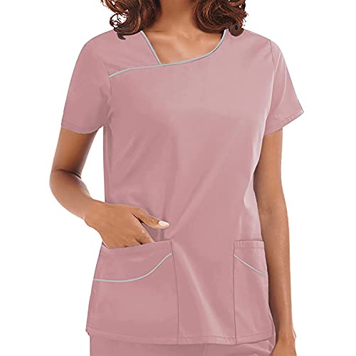 Pflege Kleidung Damen Krankenhaus Schlupfhemd Einfarbig Medizinische Arbeitsuniform Kurzarm Shirt Bluse Blusenshirt Schlupfjacke Schlupfhemd Berufskleidung Pflegebekleidung Schlupfkasack Damenkasack von Graceyo