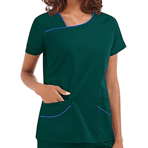 Pflege Kleidung Damen Krankenhaus Schlupfhemd Einfarbig Medizinische Arbeitsuniform Kurzarm Shirt Bluse Blusenshirt Schlupfjacke Schlupfhemd Berufskleidung Pflegebekleidung Schlupfkasack Damenkasack von Graceyo