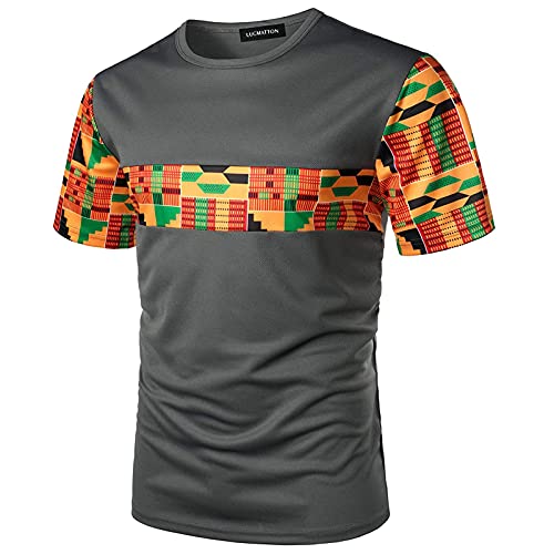 Tshirts Herren African Print Dashiki T-Shirt Tops Sommer Kurzarm Basic Hippie T-Shirts Männer Rundhalsausschnitt Tee Shirts mit Motiv Stylisch Vintage Lässig Slim Fit Kurzarmshirt Tee Oberteil von Graceyo