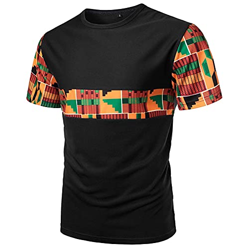 Tshirts Herren African Print Dashiki T-Shirt Tops Sommer Kurzarm Basic Hippie T-Shirts Männer Rundhalsausschnitt Tee Shirts mit Motiv Stylisch Vintage Lässig Slim Fit Kurzarmshirt Tee Oberteil von Graceyo