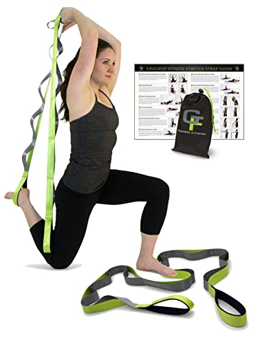 Gradient Fitness Stretchgurt für Physiotherapie, 12 Multi-Loop-Dehnband, 3,8 cm B x 2,4 m L, Neopren-Griffe, Physiotherapieausrüstung, Yoga-Gurte zum Dehnen, Beinstrecker, Baumwoll-Nylon-Mischung von Gradient Fitness