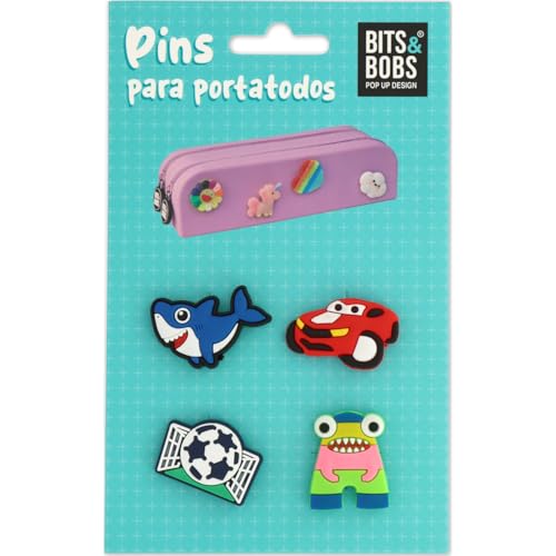 Grafoplás Austauschbare Pins für Schüleretuis & Bobs aus Silikon, Personalisieren Sie Ihr Schulmaterial und Ihre Schuhe | enthält 4 Verzierungen: Hai, Fußball, Frosch, Auto, Verschieden, 17,7x11cm, von Grafoplás