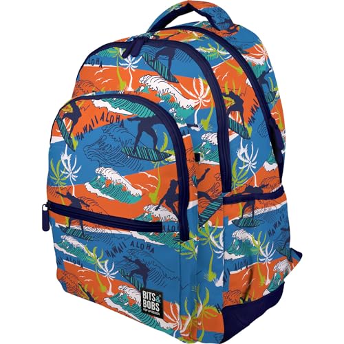 Grafoplás Ergonomischer Schulrucksack, 33 x 46 x 22,5 cm, gepolsterter Rücken und Griffe, 3 Fächer, gepolsterter Laptopbereich, anpassbar an Trolley, Gummi, Hawaii-Design, Kollektion Bits&Bobs, blau, Grafoplás Ergonomischer Schulrucksack, 33 x 46 x 22,5 cm, gepolsterter Rücken und Griffe, 3 Fächer, gepolsterter Laptopbereich, anpassbar an Trolley, Gummi, Hawaii-Design, Kollektion Bits&Bobs, blau, von Grafoplás
