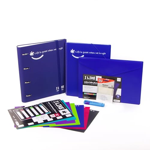 Grafoplás Schulmaterial mit 4 Ringen, Ersatzordner, Ordner, Plastikhüllen, Trennwänden, transparente Haftnotizen, Sekundarstufe und Universität, blau, Für die Schule Grafoplás Schulmaterial mit 4 Ringen, Ersatzordner, Ordner, Plastikhüllen, Trennwänden, transparente Haftnotizen, Sekundarstufe und Universität, blau, Für die Schule von Grafoplás