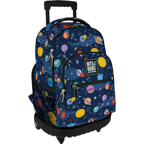 Grafoplas Schulrucksack mit Rollen | integrierter Trolley | 52 x 37 x 25 cm | Modell Roller | Space Collection | Bits & Bobs Pop Up Design | perfektes Schulmaterial für Kinder und Grundschule, blau, von Grafoplás