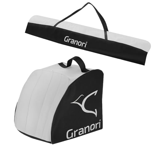 Granori Skitasche/Skisack + Skischuhtasche Kombi-Set mit Wasserablauflöcher für 1 Paar Skischuhe & Skier 160/170 / 180 cm (Grau-Schwarz, 160 cm) von Granori