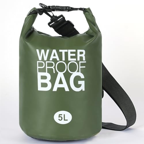 GreatRise Dry Bag Wasserdichte Packsack mit Schultergurt, 2L/5L/10L/15L/20L/30L Wasserfester Tasche Tragbarer Trockensack Seesack Beutel Rucksack für Rafting Schwimmen Boot Kajak Camping Armeegrün 20L von GreatRise